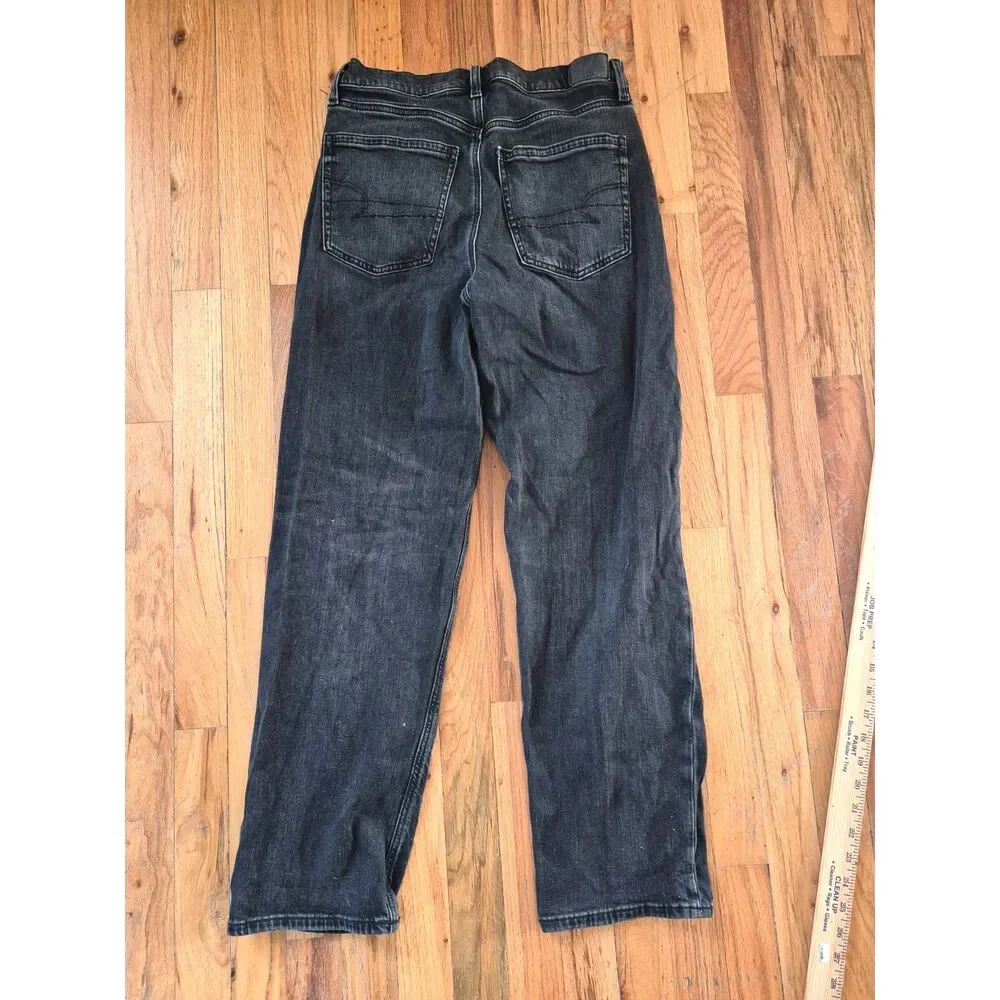 American Eagle Strigid Highest Waist Straight Leg Jeans Black Denim Size 4 Short - Picture 3 of 13